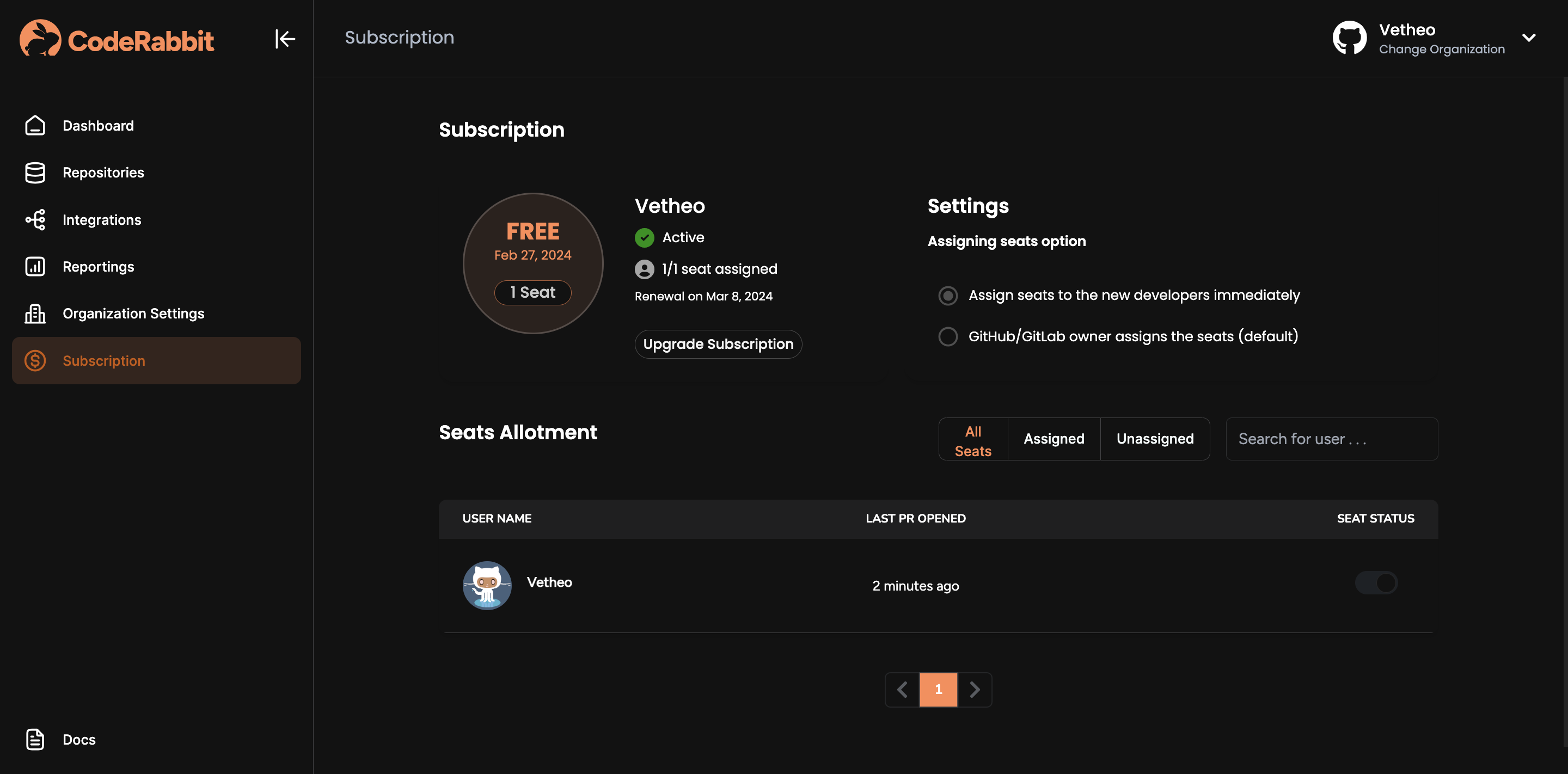 Free Plan Seat Assignment - CodeRabbit